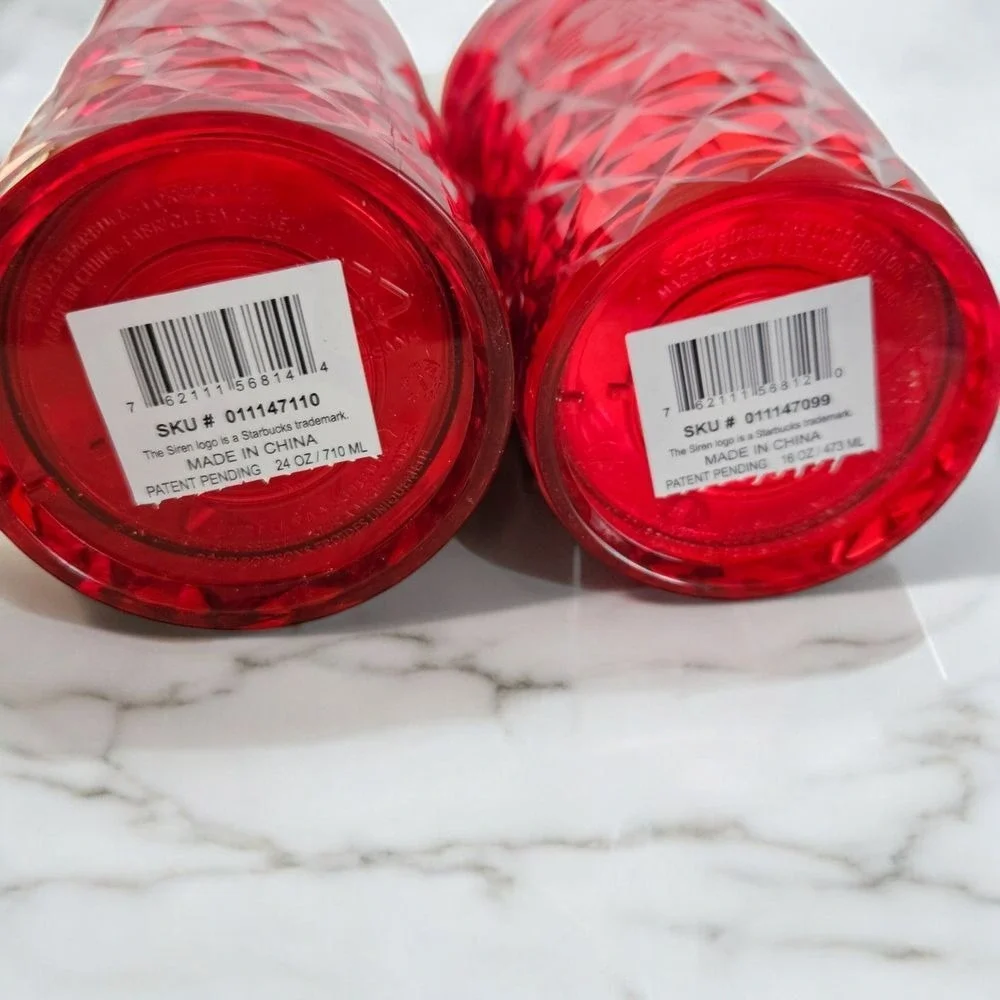 NEW Starbucks Red Geometric Cold Cups Diamond Pattern Tumblers‎ 24oz & 16oz